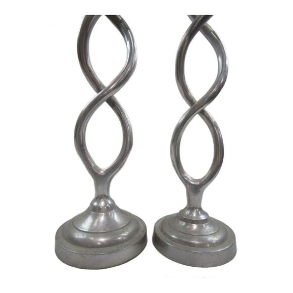 Vintage Silver Cast Metal Twisted Helix Candle Holders, set of 2, 30" Tall - Picture 3 of 10